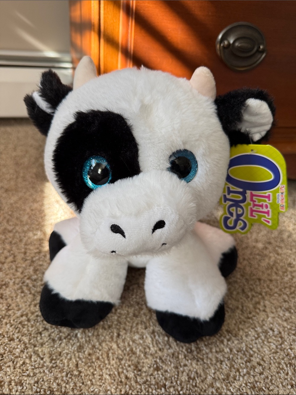 Plush Cow Stuffed Animal - White, Black and Blue Eyes